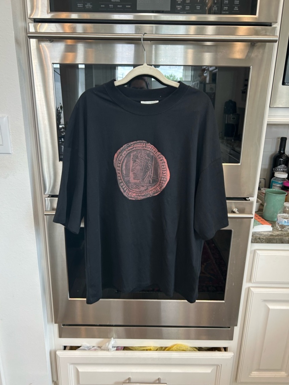 Zara Black Short Sleeve Tee with roman Coins Graphics XL BNWT
